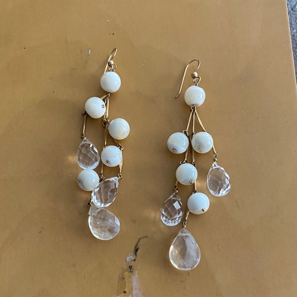Chic Gold and White Drop Earrings
